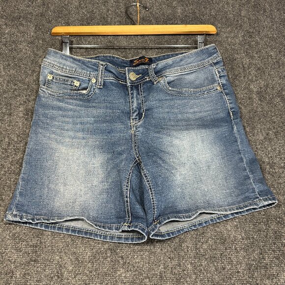 Seven7 Pants - Seven7 Jean Shorts Womens 10 Blue Cotton Stretch Pockets Logo